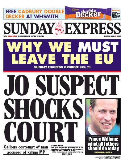 Daily Express Sunday Newspaper Front Page (UK) for 19 June 2016