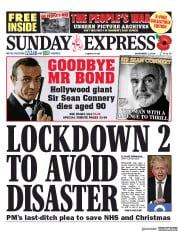 Daily Express Sunday (UK) Newspaper Front Page for 1 November 2020