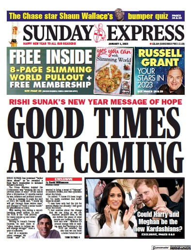 Daily Express Sunday Newspaper Front Page (UK) for 1 January 2023