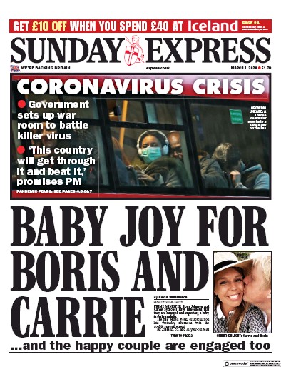 Daily Express Sunday Newspaper Front Page (UK) for 1 March 2020