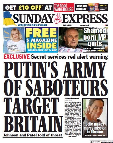 Daily Express Sunday Newspaper Front Page (UK) for 1 May 2022