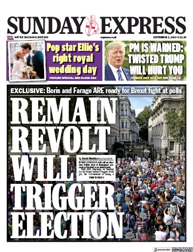 Daily Express Sunday Newspaper Front Page (UK) for 1 September 2019