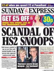 Daily Express Sunday (UK) Newspaper Front Page for 20 November 2016