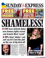 Daily Express Sunday front page for 20 November 2022