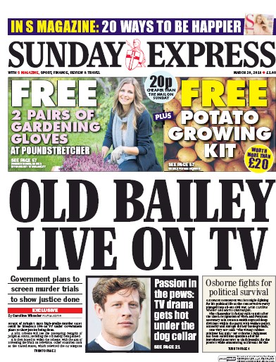 Daily Express Sunday Newspaper Front Page (UK) for 20 March 2016
