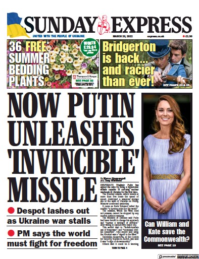 Daily Express Sunday Newspaper Front Page (UK) for 20 March 2022