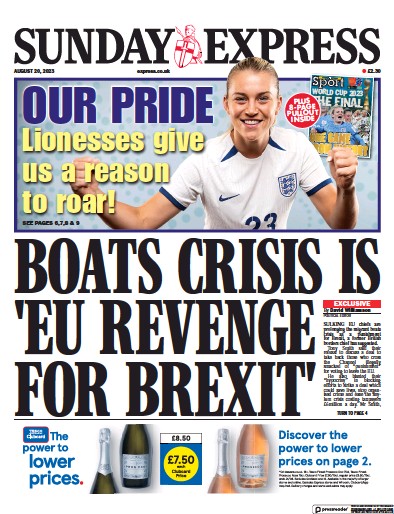 Daily Express Sunday Newspaper Front Page (UK) for 20 August 2023