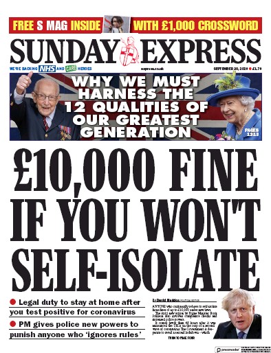 Daily Express Sunday Newspaper Front Page (UK) for 20 September 2020