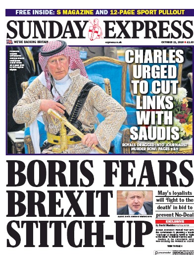 Daily Express Sunday Newspaper Front Page (UK) for 21 October 2018