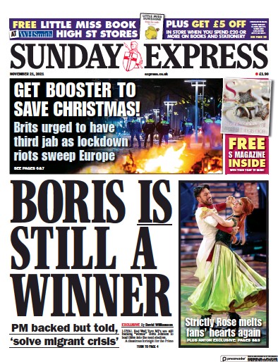 Daily Express Sunday Newspaper Front Page (UK) for 21 November 2021