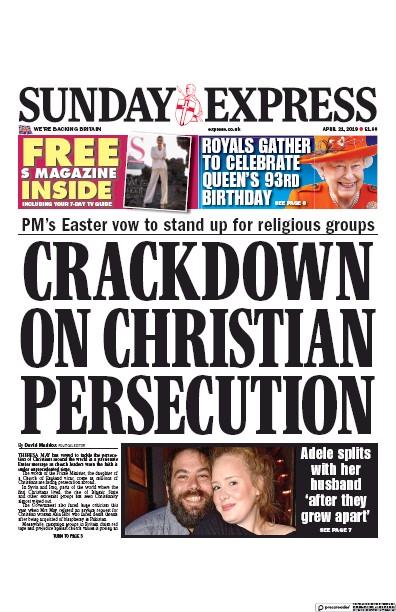 Daily Express Sunday Newspaper Front Page (UK) for 21 April 2019