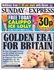Daily Express Sunday (UK) Newspaper Front Page for 21 August 2016