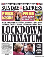 Daily Express Sunday (UK) Newspaper Front Page for 22 November 2020