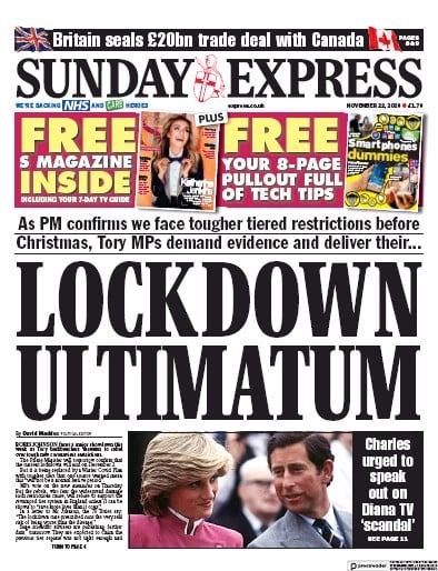 Daily Express Sunday Newspaper Front Page (UK) for 22 November 2020