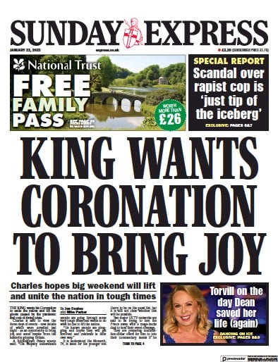 Daily Express Sunday Newspaper Front Page (UK) for 22 January 2023