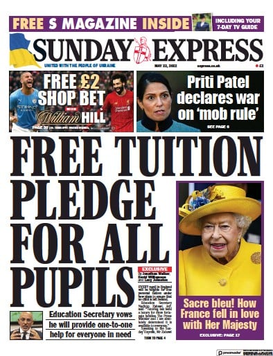 Daily Express Sunday Newspaper Front Page (UK) for 22 May 2022