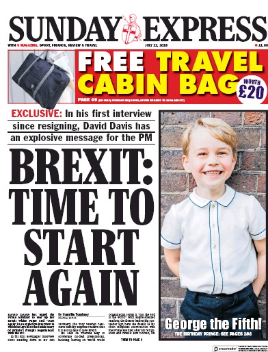 Daily Express Sunday Newspaper Front Page (UK) for 22 July 2018
