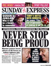 Daily Express Sunday (UK) Newspaper Front Page for 22 August 2021