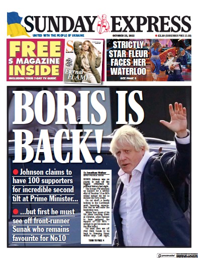 Daily Express Sunday Newspaper Front Page (UK) for 23 October 2022