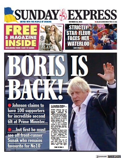 Daily Express Sunday Newspaper Front Page (UK) for 23 October 2022