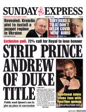 Daily Express Sunday (UK) Newspaper Front Page for 23 January 2022