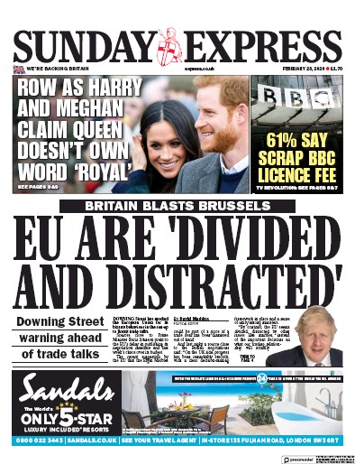 Daily Express Sunday Newspaper Front Page (UK) for 23 February 2020