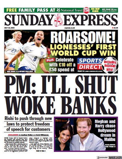 Daily Express Sunday Newspaper Front Page (UK) for 23 July 2023