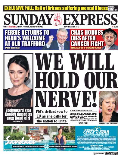 Daily Express Sunday Newspaper Front Page (UK) for 23 September 2018