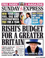 Daily Express Sunday (UK) Newspaper Front Page for 24 October 2021