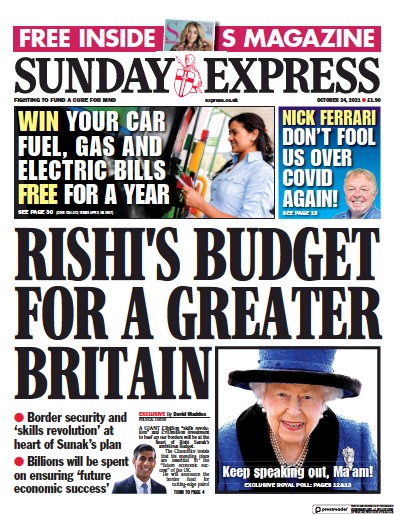 Daily Express Sunday Newspaper Front Page (UK) for 24 October 2021