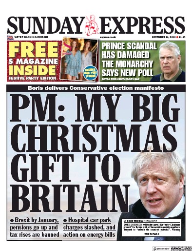 Daily Express Sunday Newspaper Front Page (UK) for 24 November 2019