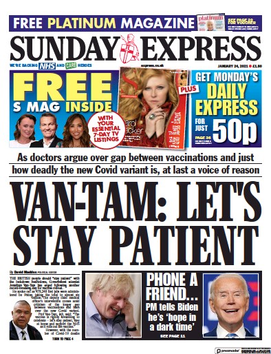 Daily Express Sunday Newspaper Front Page (UK) for 24 January 2021