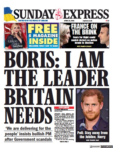 Daily Express Sunday Newspaper Front Page (UK) for 24 April 2022