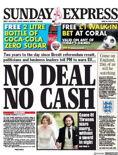 Daily Express Sunday Newspaper Front Page (UK) for 24 June 2018