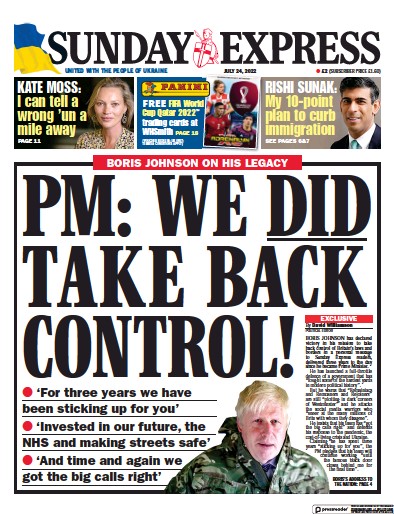 Daily Express Sunday Newspaper Front Page (UK) for 24 July 2022