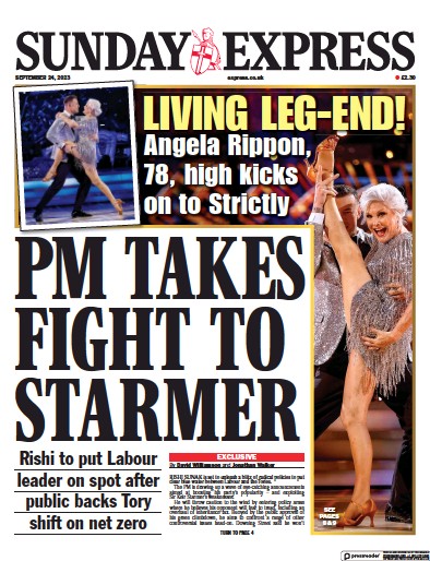 Daily Express Sunday Newspaper Front Page (UK) for 24 September 2023