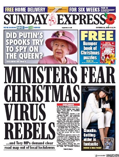 Daily Express Sunday Newspaper Front Page (UK) for 25 October 2020