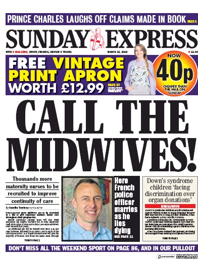 Daily Express Sunday Newspaper Front Page (UK) for 25 March 2018