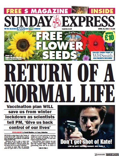 Daily Express Sunday Newspaper Front Page (UK) for 25 April 2021