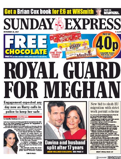 Daily Express Sunday Newspaper Front Page (UK) for 26 November 2017