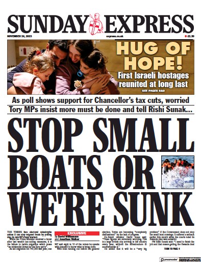 Daily Express Sunday Newspaper Front Page (UK) for 26 November 2023