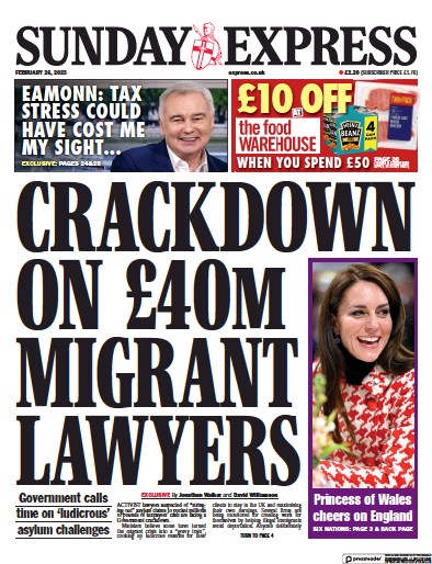 Daily Express Sunday Newspaper Front Page (UK) for 26 February 2023