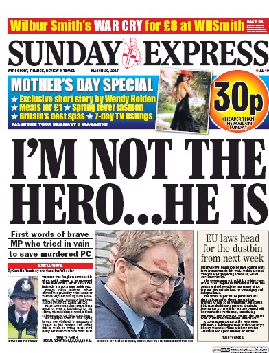 Daily Express Sunday Newspaper Front Page (UK) for 26 March 2017