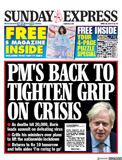 Daily Express Sunday Newspaper Front Page (UK) for 26 April 2020