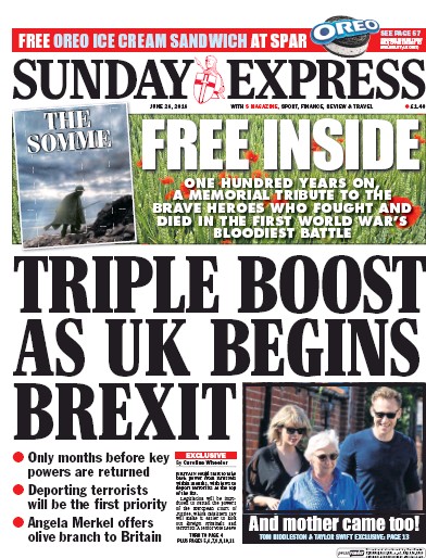 Daily Express Sunday Newspaper Front Page (UK) for 26 June 2016