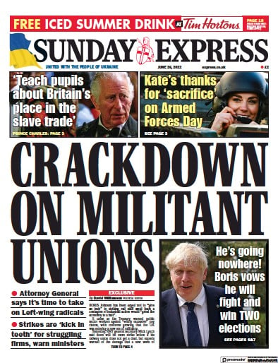 Daily Express Sunday Newspaper Front Page (UK) for 26 June 2022