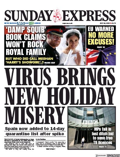 Daily Express Sunday Newspaper Front Page (UK) for 26 July 2020