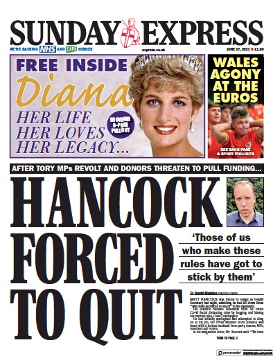 Daily Express Sunday Newspaper Front Page (UK) for 27 June 2021