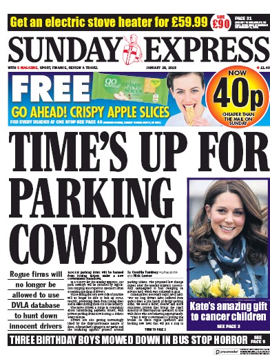 Daily Express Sunday Newspaper Front Page (UK) for 28 January 2018