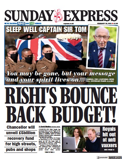Daily Express Sunday Newspaper Front Page (UK) for 28 February 2021